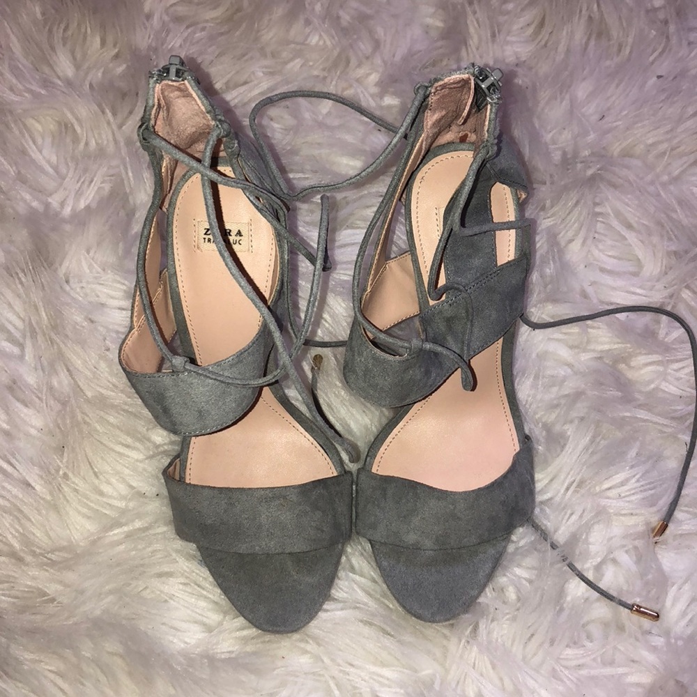 Faux suede high heel sandals